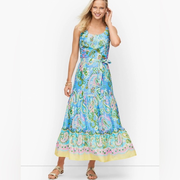 Talbots Dress Women’s 2 Voile Midi Dress Paisley Easter Pastel Floral - Picture 3 of 11